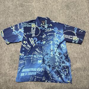 Vintage Paco Jeans Shirt Mens Size L All Over Print Graffiti Y2K Skate Button Up